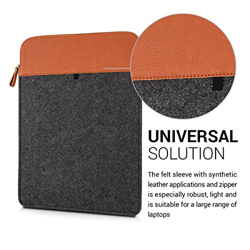 kwmobile Laptoptasche Filz Sleeve f  r 15  15 6  Laptop   Ultrabook - Notebook Tasche Schutzh  lle Laptop Case H  lle in Dunkelgrau Braun Innenma  e  
