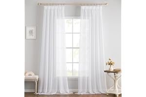 ‎EMEMA EMEMA 2er Set Sheer Voile Vorhang mit Kräuselband Transparente Gardine aus Voile Polyester Transparent Wohnzimmer Luftig Dekoschal für Schlafzimmer 140 X 245 cm (B x H) Weiß
