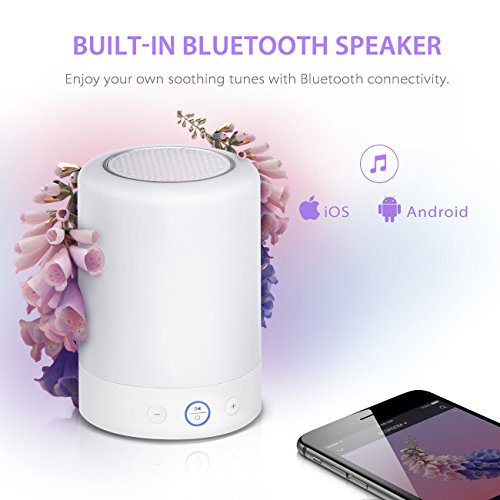 Tomons Illuminant Sound Tragbarer Bluetooth Lautsprecher LED Kinder Nachtlicht Touch Control Lamp mit LED Beleuchtung, Nachttischlampe mit 6 Lichtoptionen,Touch-Sensor, SD-Karten-Slot, Weiß - 3