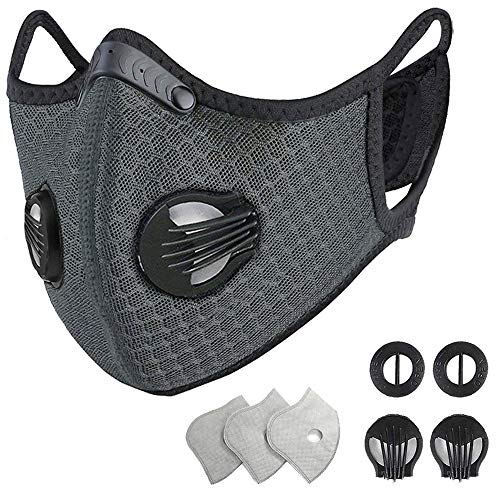Máscara Antipolvo Carbono Activado para ciclismo para hombres y mujeres, a Prueba de Polvo con filtros Extra y Válvulas, para Gas de Escape, PM2.5, Correr, Ciclismo, Actividades al -Gris