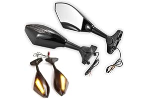 NATGIC 1 Paio di Specchietto Retrovisore Universale Moto Con Lampeggianti a LED Freccia Moto per Harley - Nero Lucido