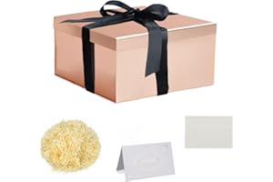 KISPATTI Set Scatola Regalo, Scatola Regalo Oro Rosa con Coperchi Scatola Regalo Piccolo con Nastro Scatola Regalo 20x20x10cm Biglietti Auguri Carta Velina Tagliuzzata per Natale Compleanno Matrimonio