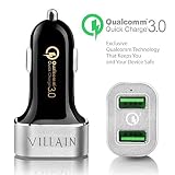 [Quick Charge 3.0] villano rápida USB cargador de coche con dual Smart puertos - Qualcomm Quick Charge 3.0 tecnología - 36 W USB cargador de coche para Samsung, LG, HTC, iphone, ipad, GPS, Dash Cam y Más