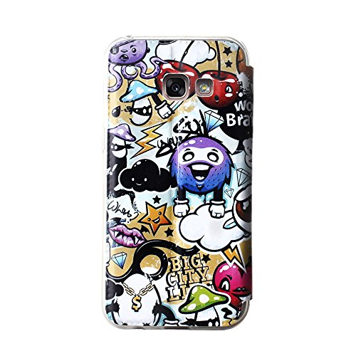 German Tech® – Handy Schutzhülle im Bookstyle mit Standfunktion, ohne Klappe für Samsung Galaxy A3 2017, mit S-View Fenster, durch das Sie alle Mitteilungen sehen können. bunten Graffiti. - 2