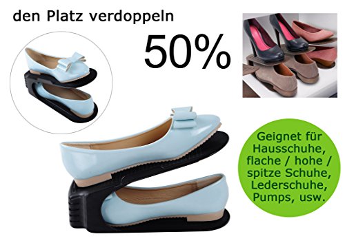 Schuhstapler Set Schuhstaplerset 6er Schuhstapler Schuhhalter Schuhorganizer Set Schuhregal Schwarz Kunststoff Platzsparend - 7