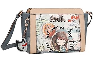 Anekke - Bolso de Mujer - Bandolera Rectangular Grande - Bolsa Hombro Polipiel con Asa - Cierre de Cremallera - Maleta de Mano - Colección Fun & Music - Accesorios y Complementos Mujer - 28x20x8 cm