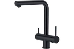 CREA Rubinetto 3 Vie con Doccetta Estraibile, Miscelatore Cucina 3 Vie Girevole a 360°, Rubinetto Tre Vie per I Sistemi Osmosi, Nero Opaco