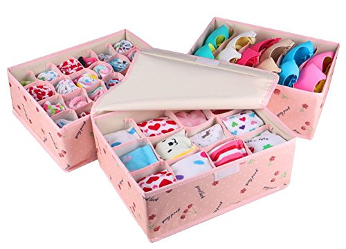 qubabobo Oxford Stoff Aufbewahrungsbox-Set, GAP BH Socken Unterwäsche Organizer 32 x 26 x 13 cm Pink Cherry