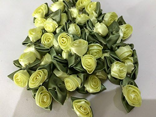 Lemon (617) Large Satin Ribbon Roses Buds Embellishments - 20 per pkt