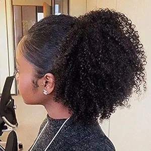 Nicewig 16, Afro Curly: Afro Kinky Curly Human Hair Ponytail Extensions Kinky Curly Wrap Drawstring Human Hair Ponytail Hairpieces Natural Curly Clip Ins Ponytail 100G/Pcs