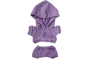 niannyyhouse Vestiti per bambola di peluche, 20 cm, elastico in tinta unita, abbigliamento sportivo, con cappuccio, pantaloni e morbidi accessori per vestire (viola, 20 cm)