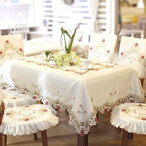 Damask rose camellia embroidered tablecloth off white rectangular 57cm x 178cm