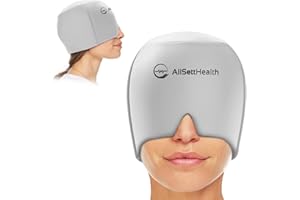 Patented AllSett Health Form Fitting Migraine Relief Ice Head Wrap | Headache and Migraine Hat | Hot and Cold Therapy for Puffy Eyes, Tension, Sinus and Stress Relief
