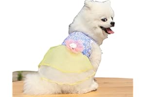 Abcsea 1 Piece Floral Pet Dress, Dog Dress, Dog Dresses for Small Dogs, Cat Dress, Dog Dress for Girl, Yellow, XL