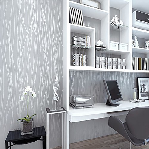 warmiehomy 3D texturierte sillk Tapete 10 m Fashion Wand Papier Streifen für Wohnzimmer Schlafzimmer silber grau - 2