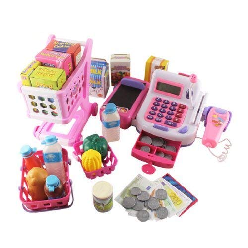 Preisvergleich Produktbild Spielzeugkasse mit Zubehör, Spielgeld und Einkaufswagen / Kasse