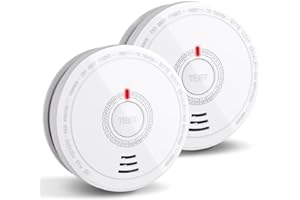 ISAFENEST Fire Alarms Battery Operated for Home,Smoke Alarms Detector with 10 Years Life/5 Years Battery, Fire Alarm with LED Indicator and Silence Button Photoelectric Smoke Alarms for Home (2 Pack)