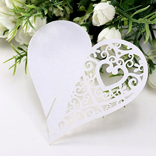 Musuntas 50Tlg weiß Herz Motive Namenskärtchen / Platzkarte / Namensschild / Sitzkarte / Namenskarte / Tischkarte / Tischkärtchen für Hochzeiten Feste oder Partys - 7