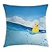 Produktbild Rubber Duck Throw Pillow Cushion Cover, Little Duckling Toy Swimming in Pond Pool Sea Sunny Day Floating on Water, Decorative Square Accent Pillow Case, 18 X 18 Inches, Blue and Yellow