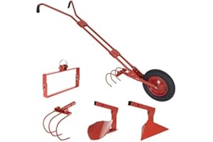 TERRE JARDIN Multifunctional Vegetable Rubber on Wheels, 4 Functions Harvester, Red, Ergonomic Handle
