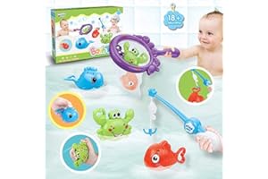 LEADSTAR Zabawki do kąpieli Zabawna wanna dla niemowląt, 5 szt. Zabawki do kąpieli dla dzieci z 3 pływającymi zwierzętami i 1 wędką i 1 siatką wędkarską, zabawka do kąpieli dla malucha i dziecka