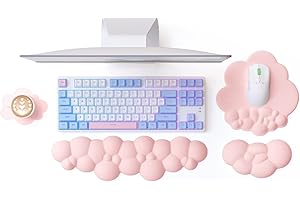 Attack Shark Set Poggiapolsi a Forma di Nuvola con Sottobicchiere, Supporto per Polso del Mouse, Base Antiscivolo, Ergonomico, Accessorio da Scrivania per Tastiera, Giochi, Ufficio, Casa - Rosa Carne