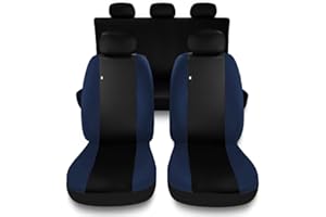 Susy Shop Fundas para asientos de coche compatibles con Panda 2 y 3 Series, juego de fundas delanteras traseras, respaldo trasero completo, acabado Made in Italy (negro/azul oscuro)