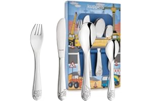 Kuppels Baustellenfahrzeuge Kinderbesteck Set 4-teilig im Geschenkkarton – ab 1 Jahr - Edelstahl 18/10 – Kindergabel und -messer, löffel & -teelöffel – spülmaschinenfest & kindgerecht