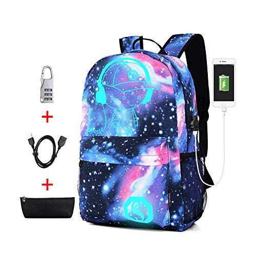 Preisvergleich Produktbild CCDZ Leuchtend Galaxis Rucksack Mit USB-Ladeanschluss Notebooktasche Draussen Drucken Computer Rucksack Junge Mädchen Allgemeiner Zweck Neutral Schulanpassung Schultasche,Blue