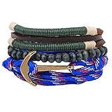 YHLU Herren Damen Armband, echtes Leder geflochtenes mehrteiliges Perlenarmband, 7,6'