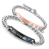 Flongo Coppia Bracciali Braccialetto Lui & Lei, His Queen & Her King, Acciaio inox bracciali d'amore, Nero Oro rosa con Zirconia, Regalo per San Valentino/Natale, Una coppia