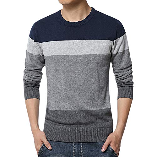 Preisvergleich Produktbild JUSTSELL Langarmshirts Pullover Herren Herbst Winter,Männer Gestreift Sweatshirt Runder Ausschnitt Streetwear - Sweatshirt Casual Pullover Tops