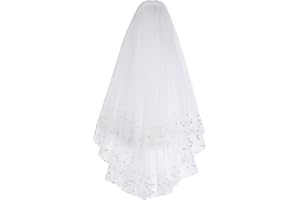 CHIC DIARY Women Wedding Short Veil Bridal Lace Tulle Veils White 2-Tier Fingertip Length Veil With Comb for Bachelorette Party