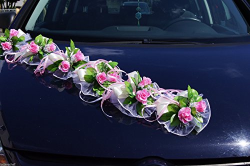 6 St. Autoschmuck Blumen Blüten Girlanden Hochzeit Autodeko Kunstblume NEU LA50 (Rosa)