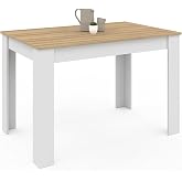 IDMarket ROZY Dining Table for 4 People with White Legs and 110 cm Wooden Top