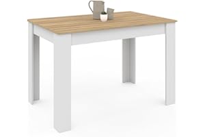 IDMarket ROZY - Mesa de comedor rectangular para 6 personas, color blanco, bandeja de haya, 110 cm