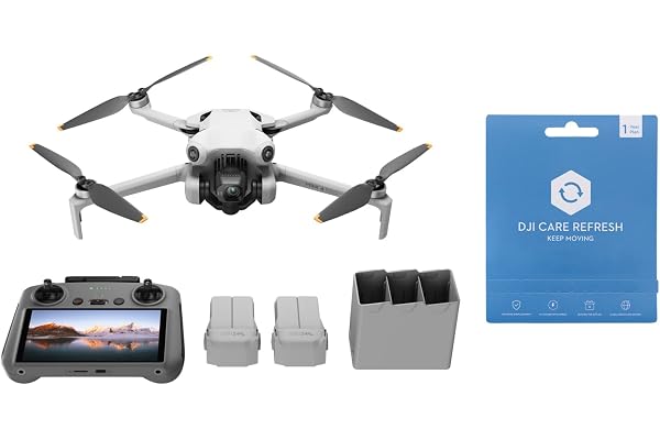 DJI Mini 4 Pro Fly More avec DJI RC 2 + Card Care Refresh 1-Year Plan, Mini Drone Pliable avec Caméra 4K, Moins de 0,549 lb/249 g, Temps de Vol de 34 min, 2 Batteries Supplémentaires, C0