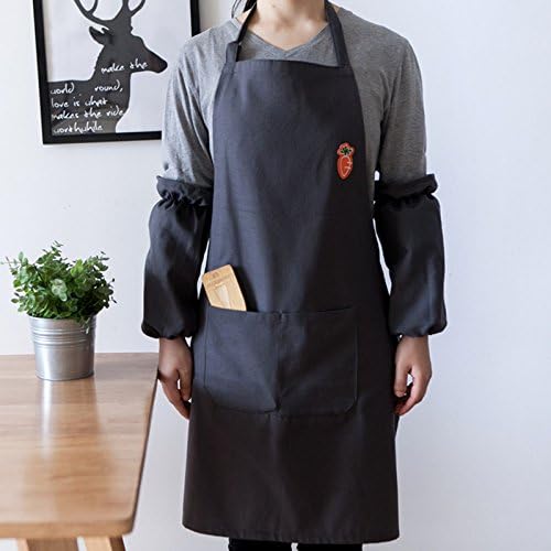 Lqchl Long Red/Brown/Gray Canvas Apron Home Cooking Painting Cooking Crafting Gardening Work Wear Florist Baker Barista Uniform,Dark Gray