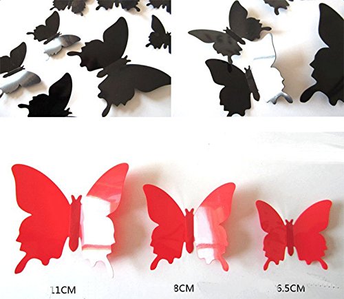 Lumanuby 12 Stück 3D Schmetterlinge Wand sticker Wandtattoos zum Kleben für Wohnzimmer Schlafzimmer Küche Und Kinderzimmer,Rosa - 5