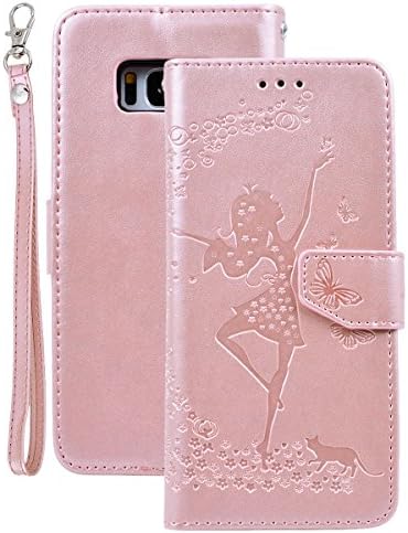 VemMore for Samsung Galaxy S8 Plus Leather Case Premium Soft PU Flip Wallet Case Cover Stylish Embossed Dance Girl Pattern Design Multifunction 2 in 1 Removable Magnetic Lock Bookstyle Stand Function with Hand Strap and Credit Card Slots Mobile Phone Scratch Resistant Leather bag Backcover Protector Ultra Thin Bumper Shell - Rose Gold