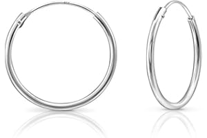 DTPSILVER Pendientes Aro Plata Mujer - Pendientes Aro Hombre - Aros Plata Mujer - Argollas de Plata Mujer - Aros de Plata Mujer - Espesor 1.2 mm - Diámetro 8,10,12,14,16,18,20,25,30,40,50,60,70,80 mm