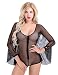 Produktbild Freebily Damen Dessous Bodysuit Sexy Body Mesh Einteiler Overalls Transparent Babydoll Nachtwäsche Erotik Reizwäsche Schwarz XL