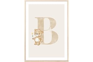 MeinBaby123® Poster con lettere, formato DIN A4, per cameretta dei bambini, decorazione per la cameretta dei bambini, idee regalo per la nascita, iniziale B (dolce orso)