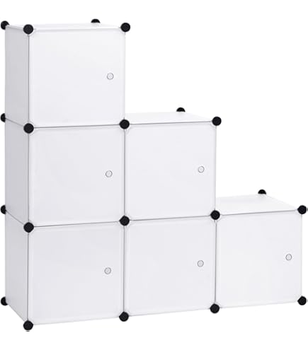 AWTATOS Kubusopbergorganizer, planken boekenplank, 6 kubuskastorganisatoren en opslag, doe-het-zelf stapelbare plastic kledingorganizer, rekken voor slaapkamer, thuiskantoor, wit