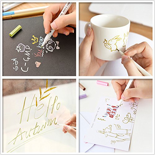 Metallic Marker Stifte, Satz von 10 Farben Metallischen Maker Pen für Fotoalbum Gästebuch Kartenherstellung, auf Oberfläche-Papier Glas Kunststoff Töpferei Stein Färbung Bücher, von WonderforU - 6