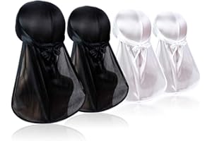 SAMSEROT 4 Pieces Men Wave Durags – Premium Soft Durag Headwraps with Extra Long Tail and Wide Straps Perfect for 360 Waves