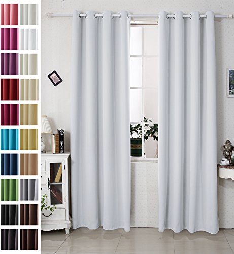 WOLTU #329-2 2 x Gardine Vorhang blickdicht , 2er Set Verdunkelungsvorhang Thermovorhang mit Ösen , schwere Ösenschal Verdunkelungsgardine , 135x245cm , Grau-Weiss (Kalk Weiß)