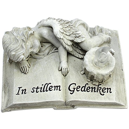 COM-FOUR® Deko Buch „In stillem Gedenken“ mit Engel und LED-Kerze, in Stein-Antik-Optik, als Grabschmuck, 16,5×12,3cm - 3