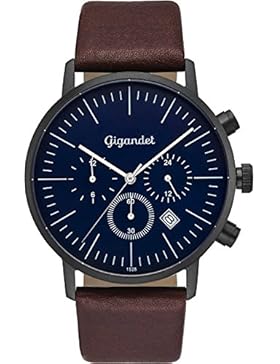 Gigandet Quarz Herren-Armbanduhr Minimalism III Dualzeit Uhr Datum Analog Lederarmband Schwarz Braun Blau G22-002