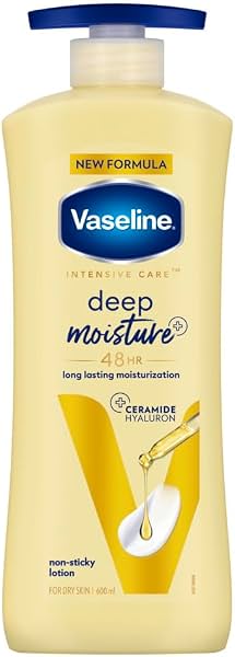 Vaseline Deep Moisture Body Lotion with Ceramide Hyaluron Fillers | 10X More Moisture for Cushion Soft Glowing Skin | For Dry Skin | Lightweight Non-Sticky Formula | 600ml